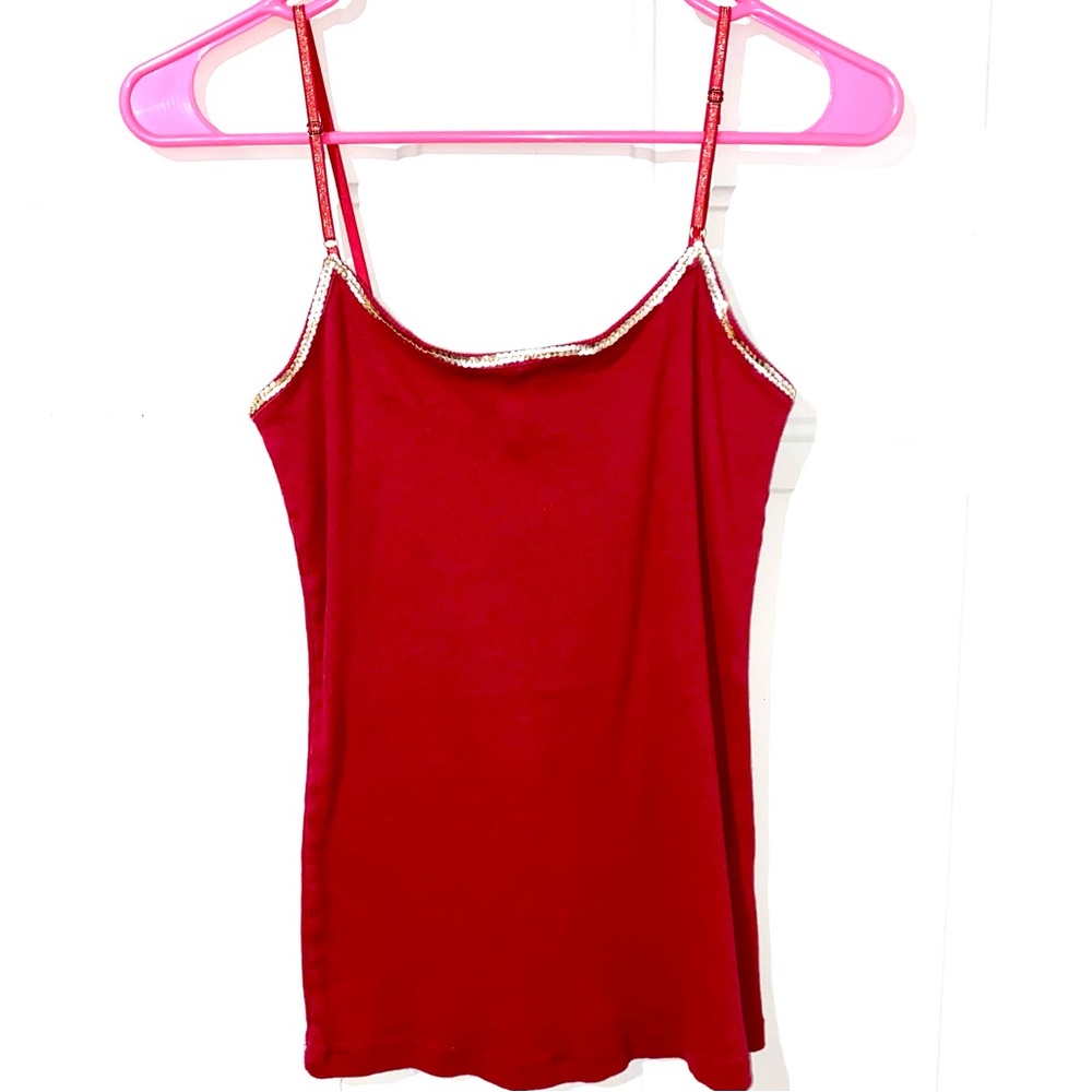 Weather Vane Dark Red Gold Glitter Camisole Sz Large